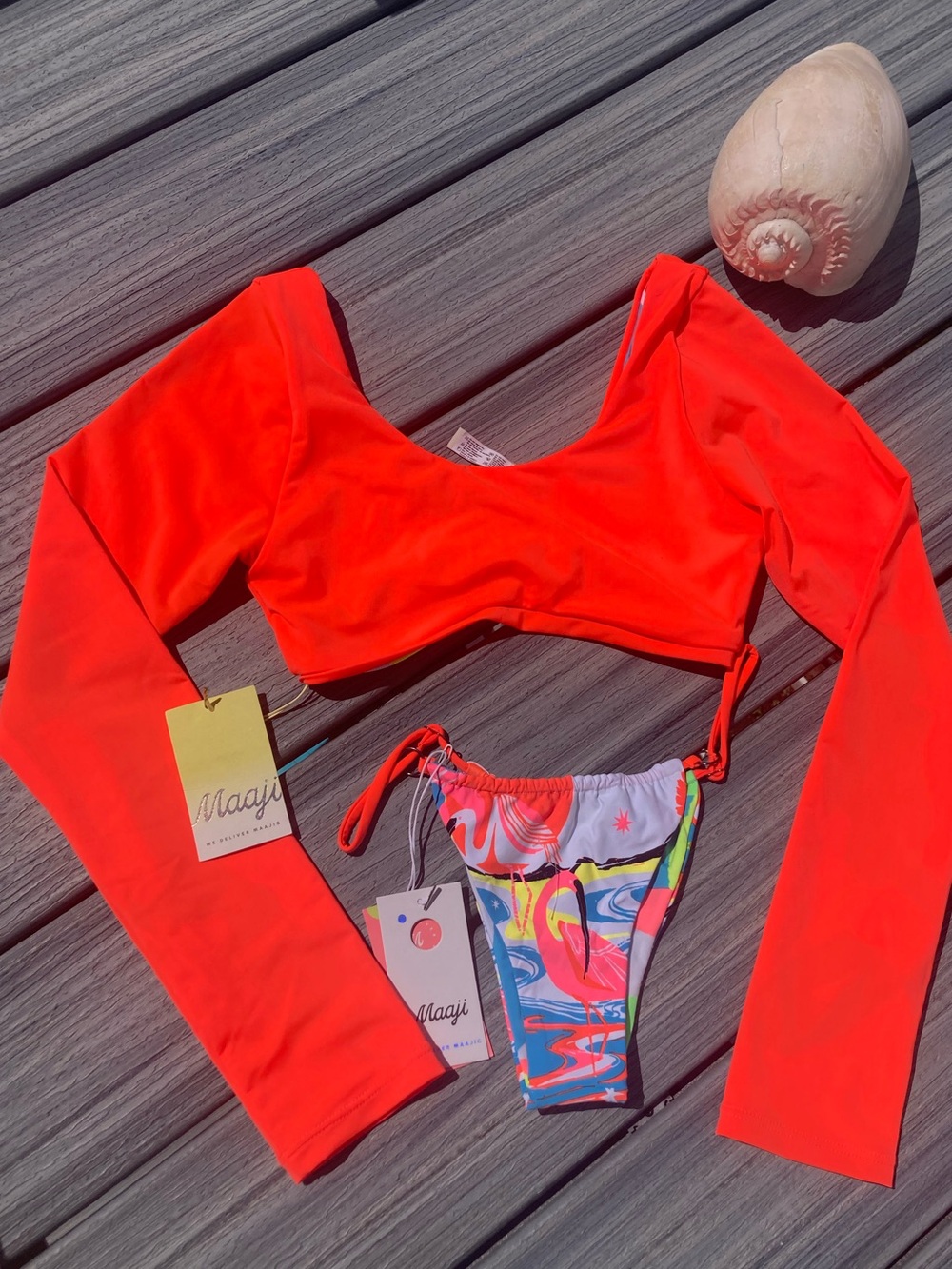 MAAJI Set - Key West Besti Surf Long Sleeve Crop Top & Circlet Bikini Bottom - M